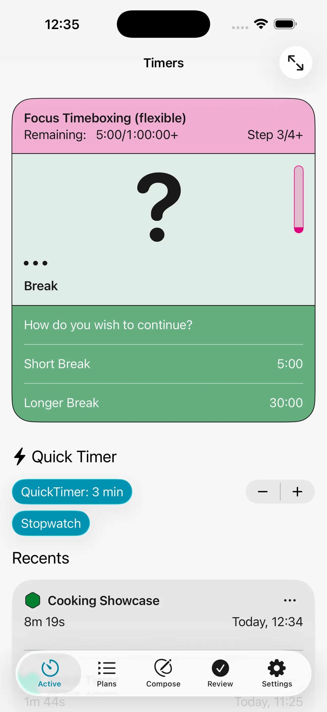 Screenshot of a choice offered during an Adhoro timer
