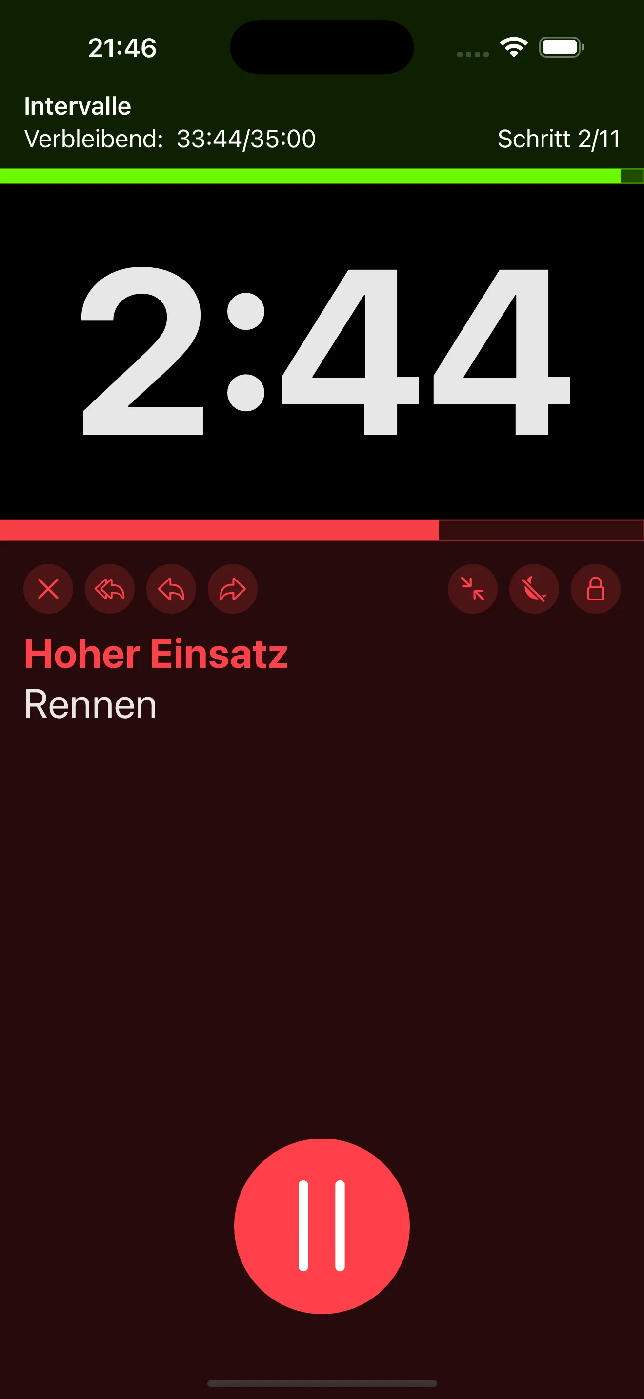 Screenshot eines Adhoro-Timers in Vollbild und Dark Mode