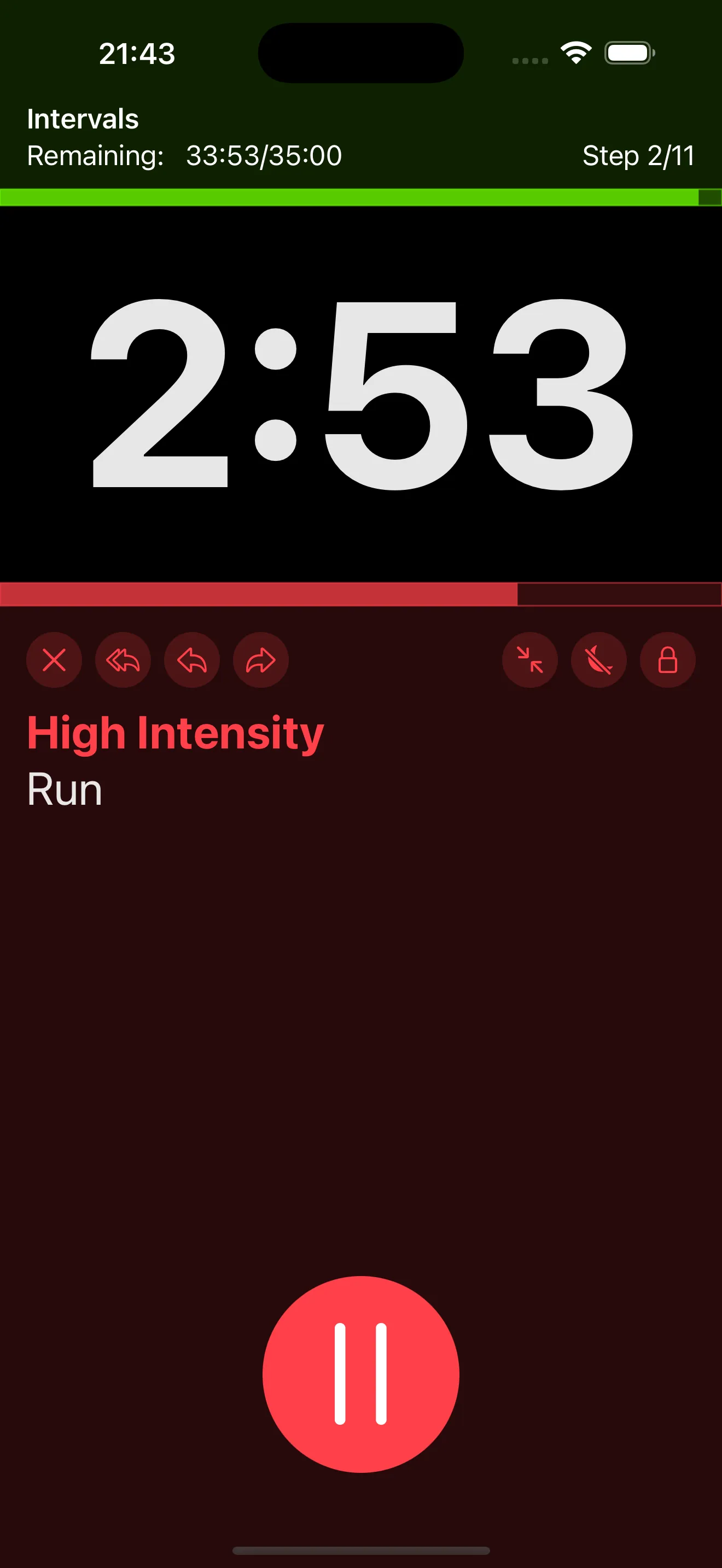 Screenshot of an Adhoro timer running in full screen and dark mode