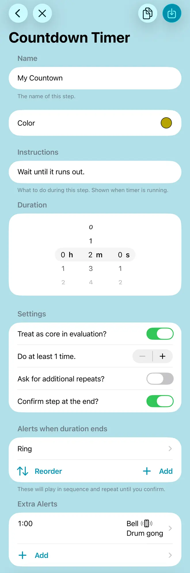 The editing screen for a countdown element