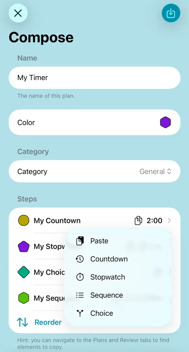 The parent screen for editing a timer plan, part 1