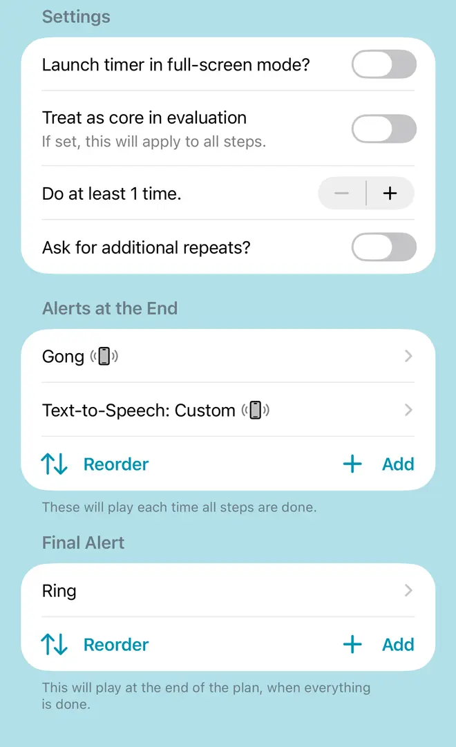 The parent screen for editing a timer plan, part 2