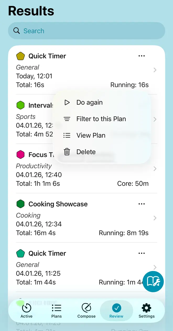 The Review tab of Adhoro, showing results